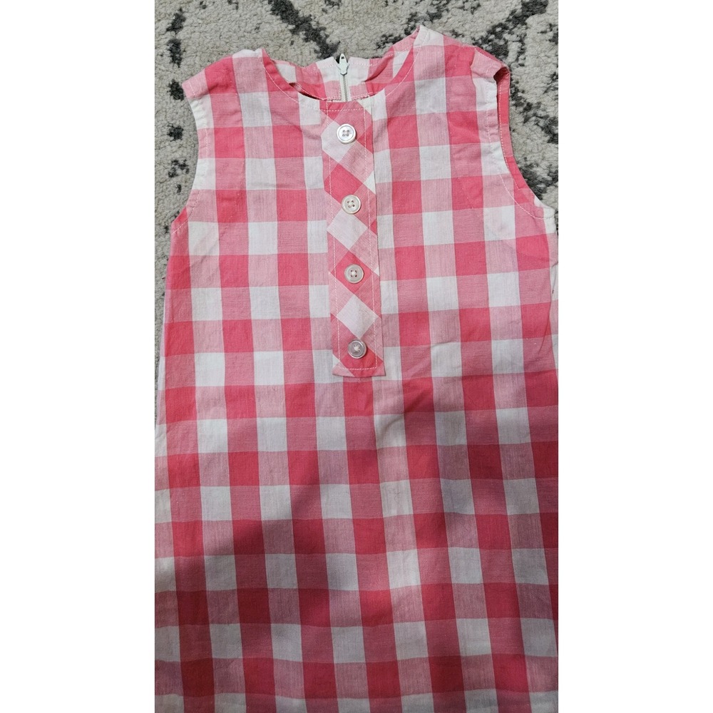 Vintage 50s Girls Pink White Buffalo Check Dress Handmade - Picture 2 of 4